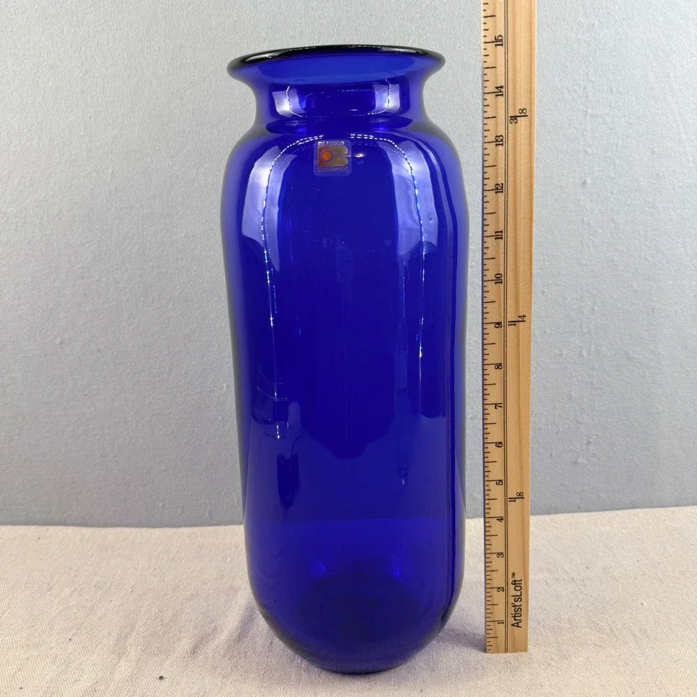 VTG Blenko 8137s Cobalt Blue Glass Cylinder Vase 15